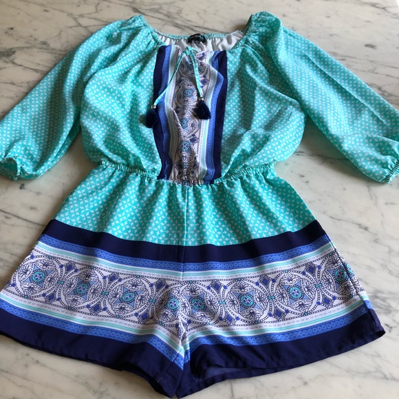 My Michelle Other - MY MICHELLE GreenBlue Indigo Lined Romper Sz Large